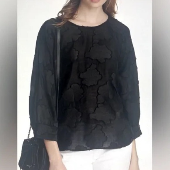 Karl Lagerfeld • Floral Black Lace Burnout Top - Picture 10 of 10